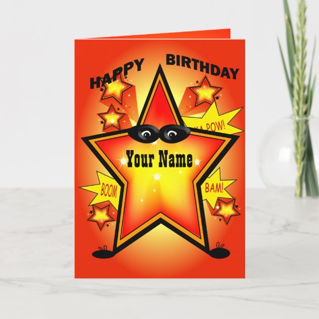 Superhero Star Happy Birthday Card Karte (Vorderseite)