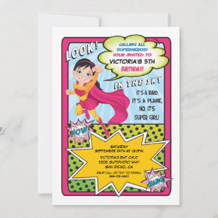 Superhero Super Girl Comic book Invitations