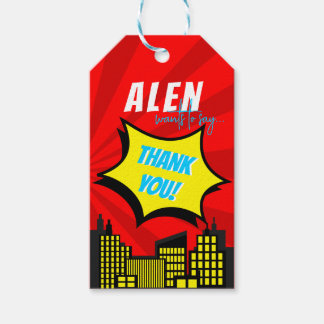 Superhero Thema Vielen Dank Red Yellow Blue Gebäud Geschenkanhänger