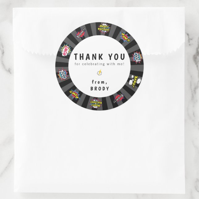 Superhero Theme Birthday Danke Runder Aufkleber (Tasche)