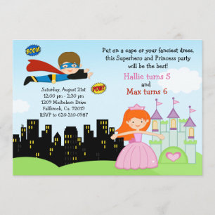 Superhero-und Prinzessin-Birthday Party Einladung