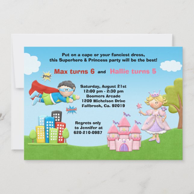 Superhero-und Prinzessin-Birthday Party Einladung (Vorderseite)