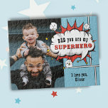 Superhero Vater Comic Speech Bubble Foto<br><div class="desc">Superhero Vater Comic Speech Blase Foto Puzzle. Fügen Sie Ihr Foto hinzu und passen Sie die Nachricht und den Namen an. Spaß und süß Sake für den besten Papa.</div>