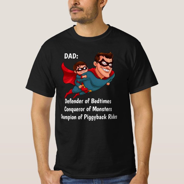 Superhero Vater Personalisiert Black T-Shirt (Vorderseite)