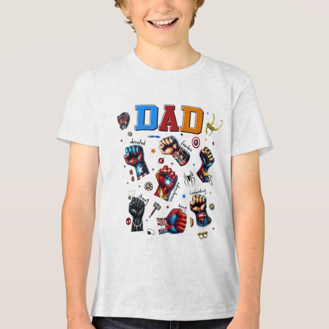 Superhero Vater Power Fists Tri-Blend Shirt (Vorderseite)