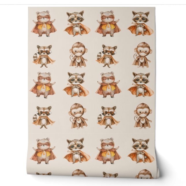 Superhero Woodland Tiere neutrale Jungen Tapete (Abrollen)