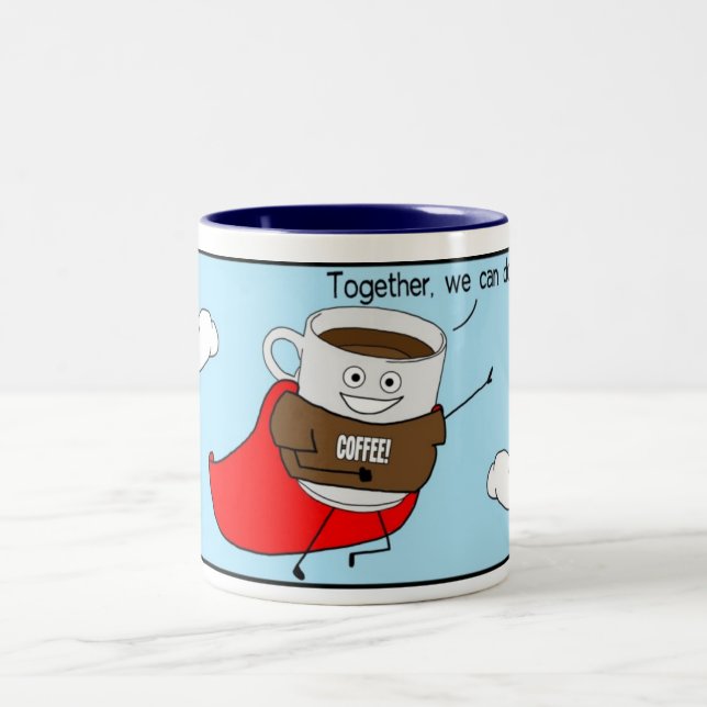 Superkaffee:  Zusammen können wir alles tun! Zweifarbige Tasse (Mittel)