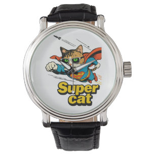 Superkatze fliegt mit Fisch Armbanduhr