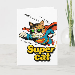 Superkatze fliegt mit Fisch Feiertagskarte
