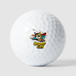 Superkatze fliegt mit Fisch  Golfball