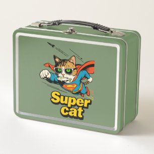 Superkatze fliegt mit Fisch  Metall Brotdose