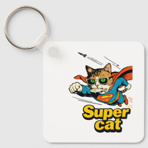 Superkatze fliegt mit Fisch  Schlüsselanhänger