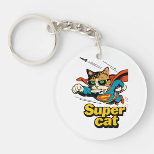 Superkatze fliegt mit Fisch  Schlüsselanhänger