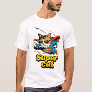 Superkatze fliegt mit Fisch  T-Shirt