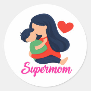 Supermama Süße Mutter und Kind Runde Aufkleber
