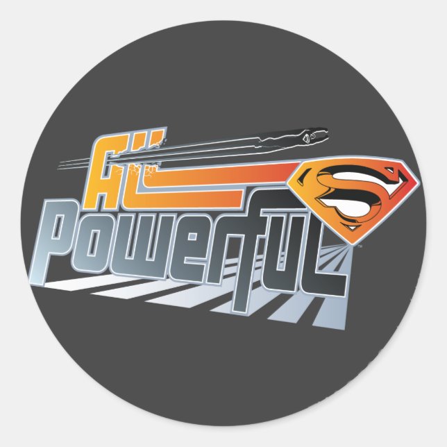 Superman All Powerful Runder Aufkleber (Vorderseite)