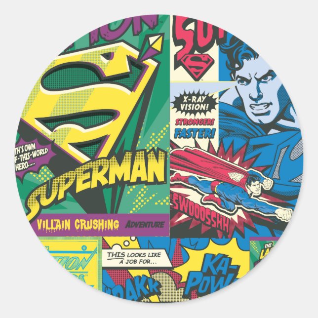 Superman Comic Panels Runder Aufkleber (Vorderseite)