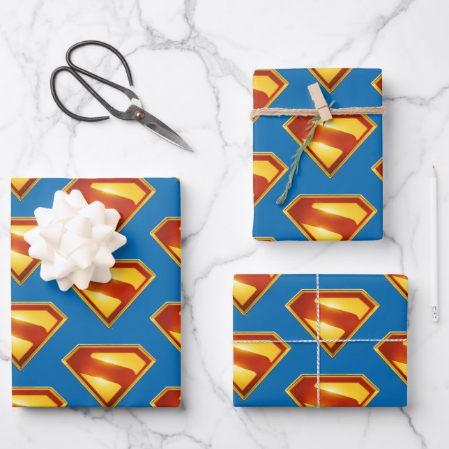 Superman Golden S Shield Brillianz Geschenkpapier Set (Vorderseite)