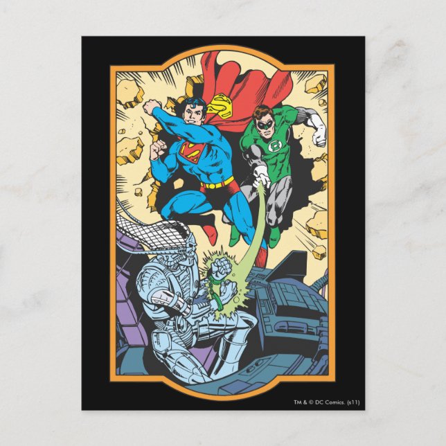 Superman & Green Lantern Fight Brainiac Postkarte (Vorderseite)
