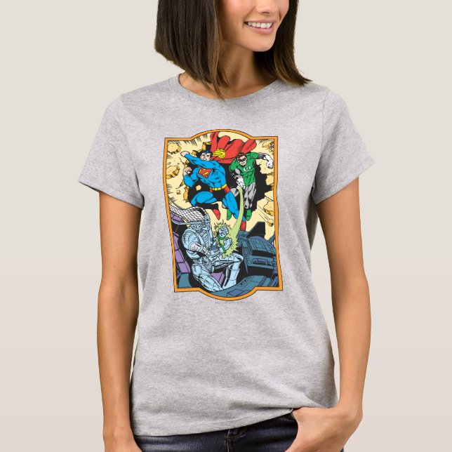 Superman & Green Lantern Fight Brainiac T-Shirt (Vorderseite)