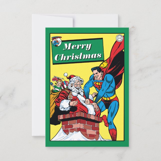Superman helft dem Weihnachtsmann den Schornstein  Einladung (Vorderseite)