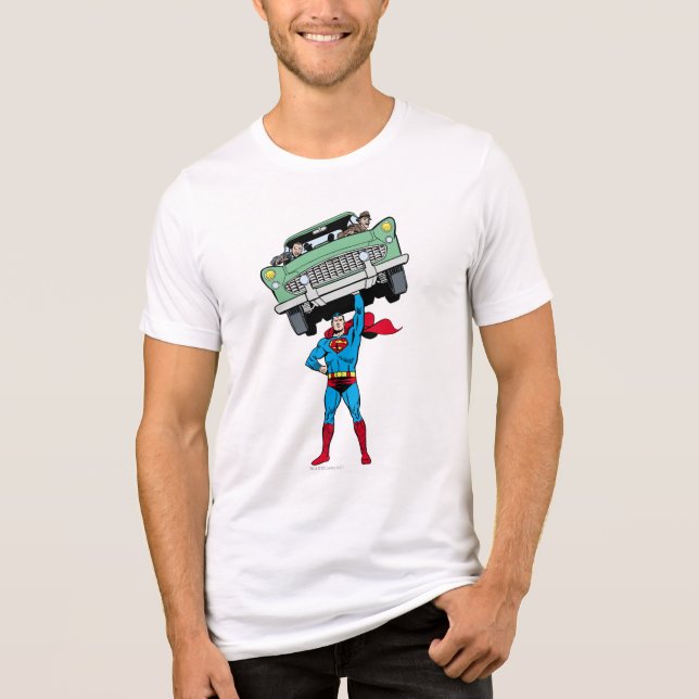 Superman holds a car Tri-Blend shirt (Vorderseite)
