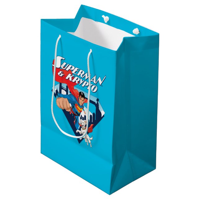 Superman & Krypto Soar Mittlere Geschenktüte (Vorderseite Schrägansicht)