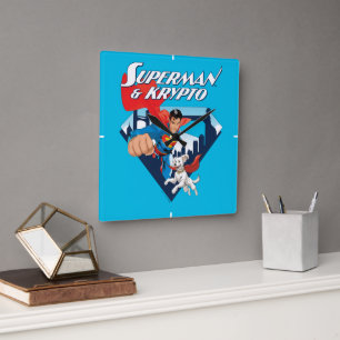 Superman & Krypto Soar Quadratische Wanduhr
