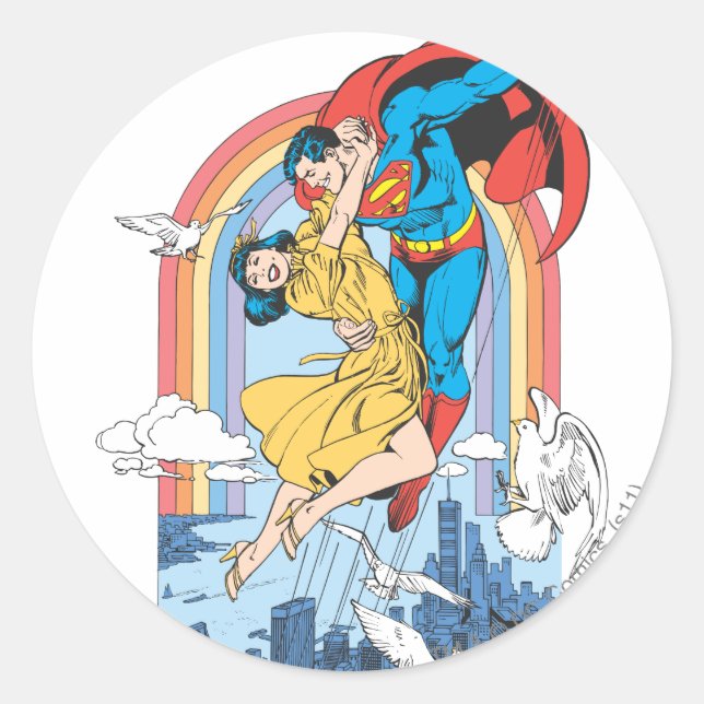 Superman & Lois in Gelb Runder Aufkleber (Vorderseite)