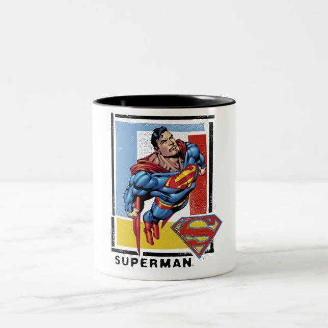Superman mit farbenprächtigem Hintergrund Zweifarbige Tasse (Mittel)