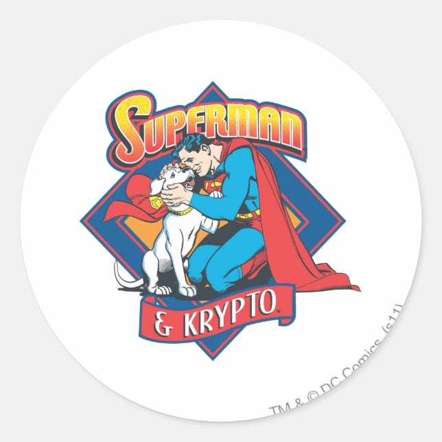 Superman mit Krypto Runder Aufkleber (Vorderseite)