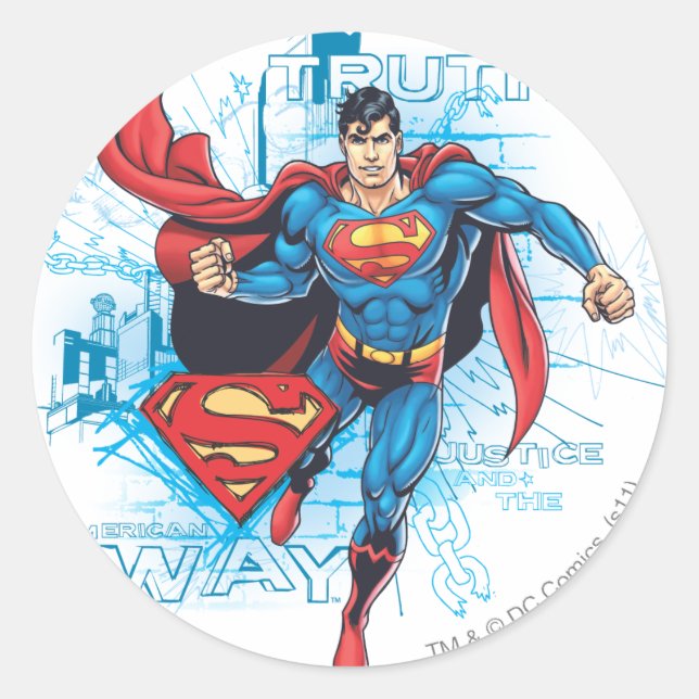 Superman mit Logo Runder Aufkleber (Vorderseite)