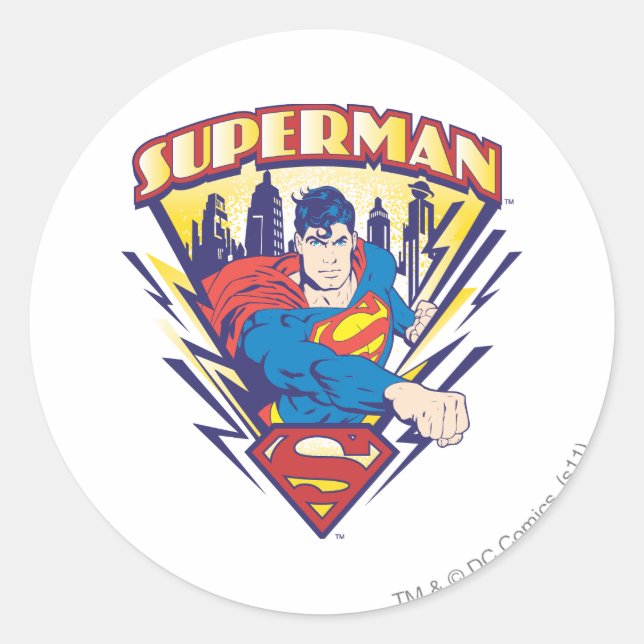 Superman mit Strom Runder Aufkleber (Vorderseite)