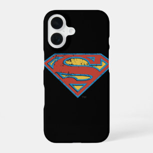 Superman S-Schild Blaues Umriss-Grunge-Logo iPhone 16 Hülle