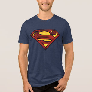 Superman S-Schild Dunkles Rotes Logo Tri-Blend Shirt