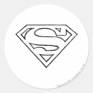 Superman S-Schild  Einfache Schwarze Kontur Runder Aufkleber