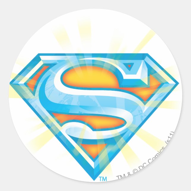 Superman S-Shield | Blaue und orange Logo Runder Aufkleber (Vorderseite)
