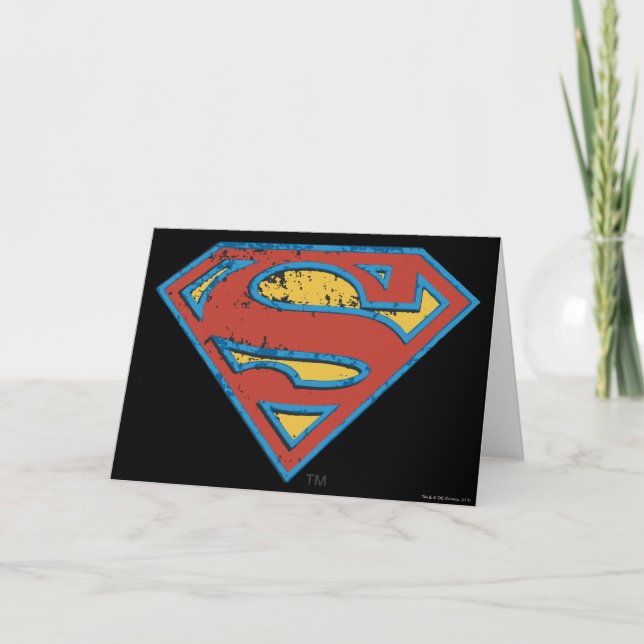 Superman S-Shield | Blue Kontur Grunge Logo Karte (Vorderseite)
