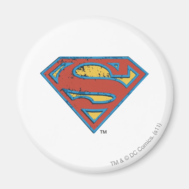 Superman S-Shield | Blue Kontur Grunge Logo Magnet (Vorne)