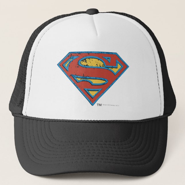 Superman S-Shield | Blue Kontur Grunge Logo Truckerkappe (Vorderseite)