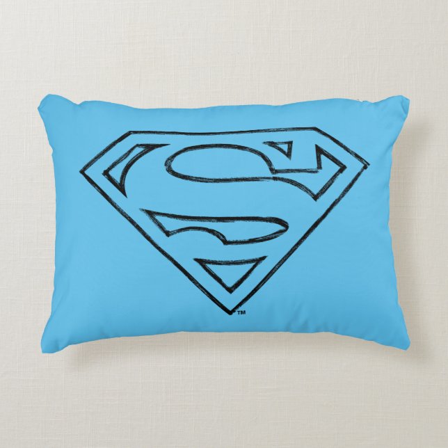 Superman S-Shield | Einfache Schwarze Kontur Dekokissen (Vorderseite)