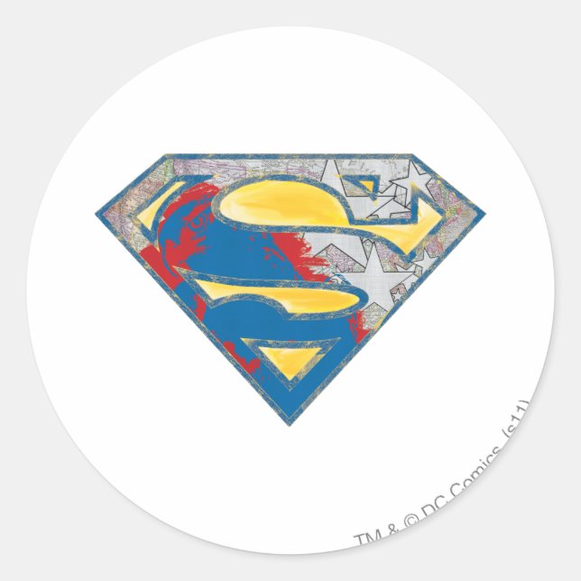 Superman S-Shield | Graues, gelbes, schwarzes Mix- Runder Aufkleber (Vorderseite)