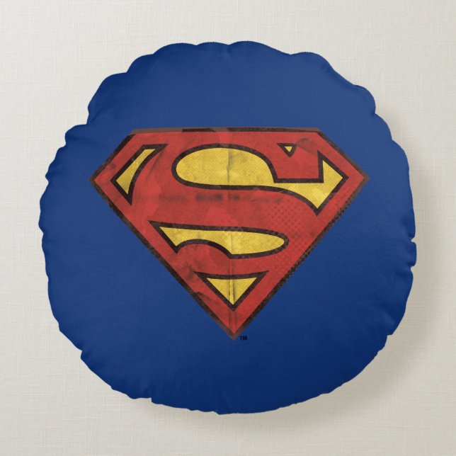 Superman S-Shield | Grunge Black Kontur Logo Rundes Kissen (Vorderseite)
