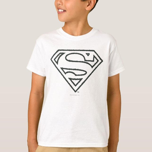 Superman S-Shield | Grunge Black Kontur Logo T-Shirt (Vorderseite)