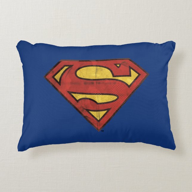Superman S-Shield | Grunge Black Kontur Logo Zierkissen (Vorderseite)