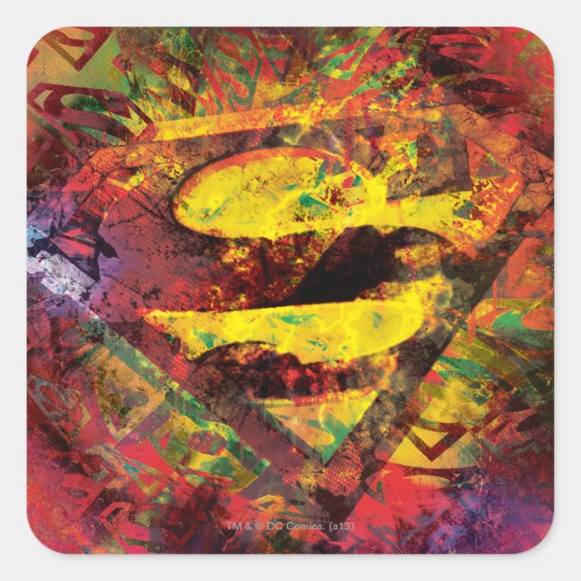 Superman S-Shield | Grunge-Logo Quadratischer Aufkleber (Vorderseite)