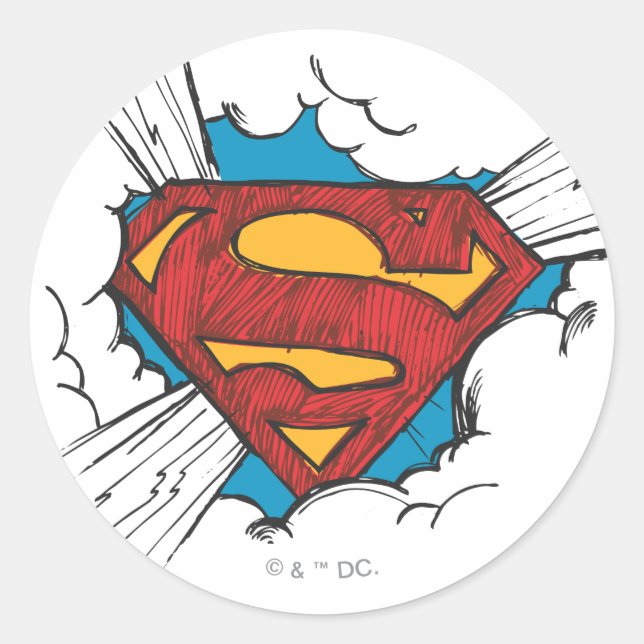Superman S-Shield | In Clouds Logo Runder Aufkleber (Vorderseite)