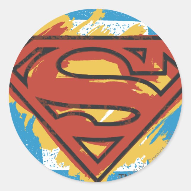 Superman S-Shield | Painted Blue Background Logo Runder Aufkleber (Vorderseite)