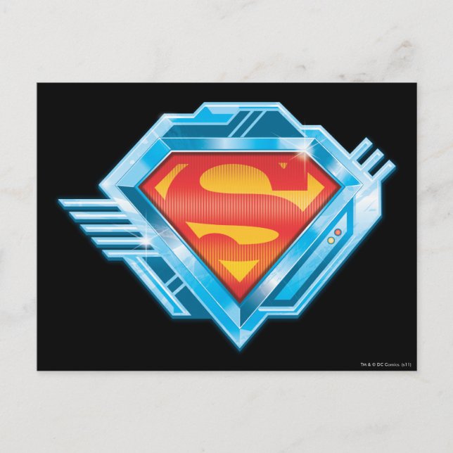 Superman S-Shield | Rotes und Blaues Metal-Logo Postkarte (Vorderseite)