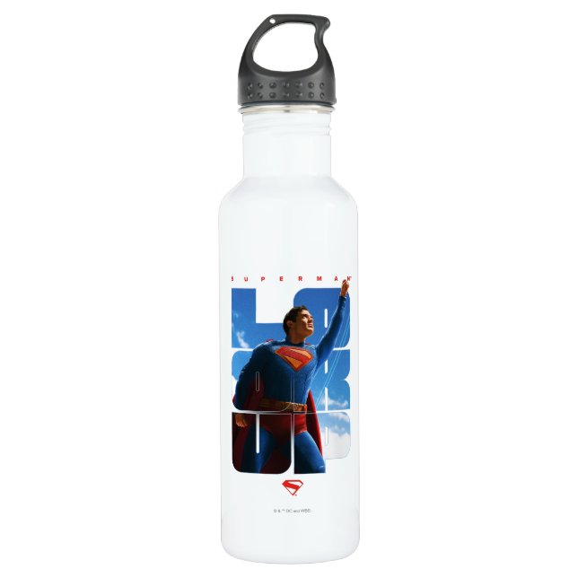 Superman schaut Pose nach oben Edelstahlflasche (Vorderseite)